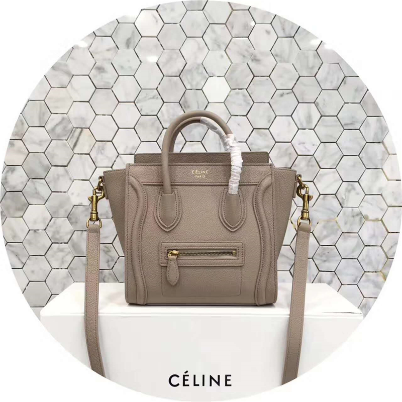 2017賽琳 celine笑臉包 囧臉包真皮 中號 頭層牛皮 翅膀手提包 淺灰色