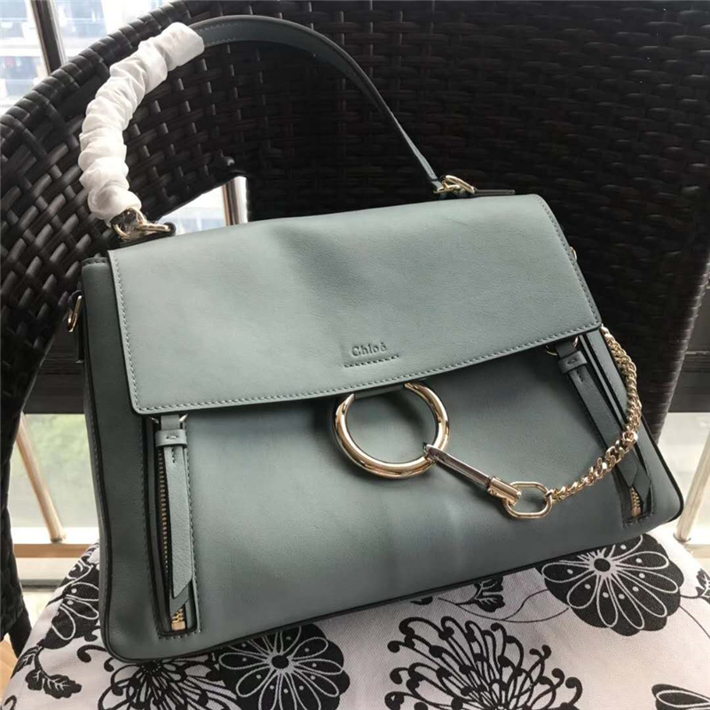 Chloé 珂洛伊 Faye Day 定制肩帶 小號 圓環鏈條 單肩斜挎包 灰藍色