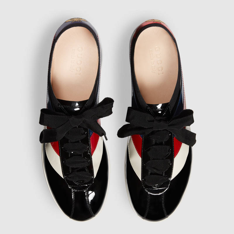 493476 GUCCI Falacer織帶裝飾 復古風 漆皮運動鞋 黑色