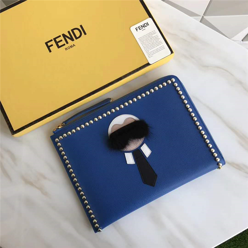 FENDI 0363克公仔 芬迪手拿包 老佛爺造型 芬迪錢包 藍色