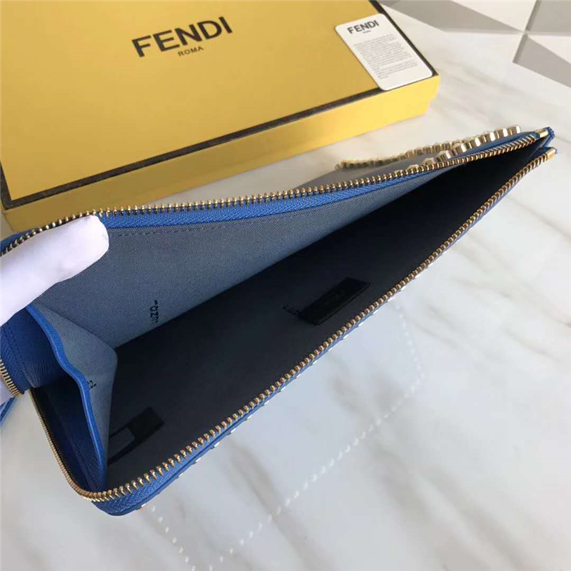 FENDI 0363克公仔 芬迪手拿包 老佛爺造型 芬迪錢包 藍色