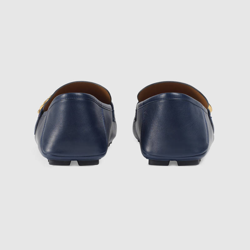 450891 GUCCI 織帶裝飾 雙G金屬配件 柔軟真皮 駕車鞋 藍色