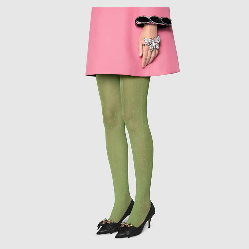 496641 GUCCI 蝴蝶結皮革 金屬蜜蜂裝飾 尖頭中跟鞋 黑色