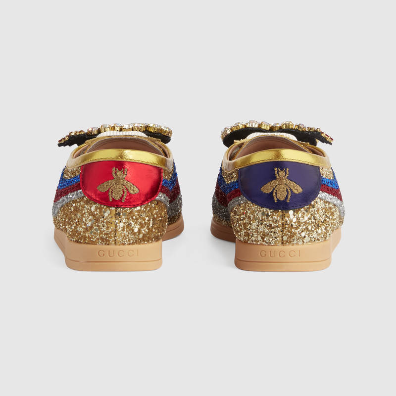 494609 GUCCI Falacer織帶裝飾 復(fù)古風(fēng) 閃光面料 低幫運動鞋 金色