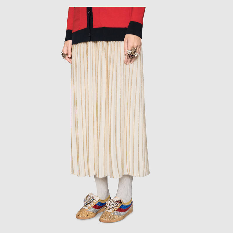 494609 GUCCI Falacer織帶裝飾 復(fù)古風(fēng) 閃光面料 低幫運動鞋 金色