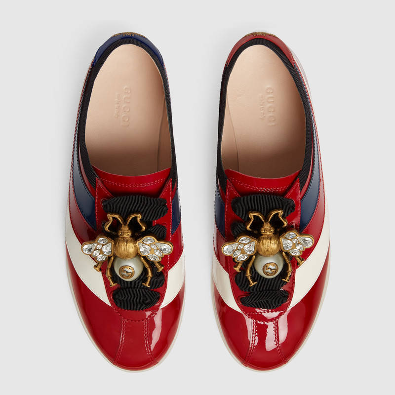 493692 GUCCI Falacer 織帶裝飾 漆皮 低幫運動鞋 紅色