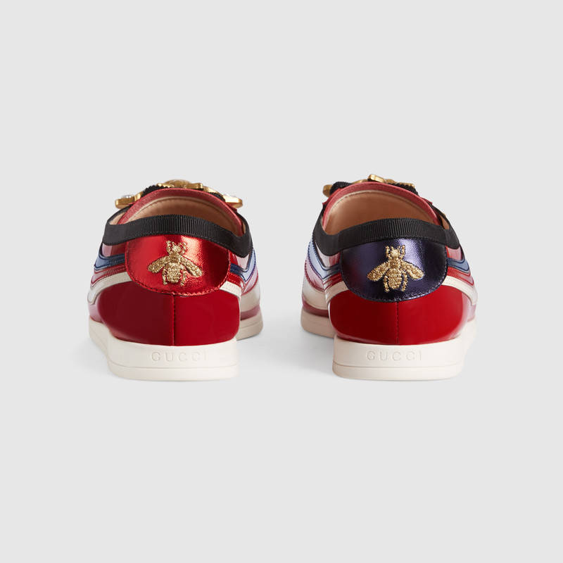 493692 GUCCI Falacer 織帶裝飾 漆皮 低幫運動鞋 紅色