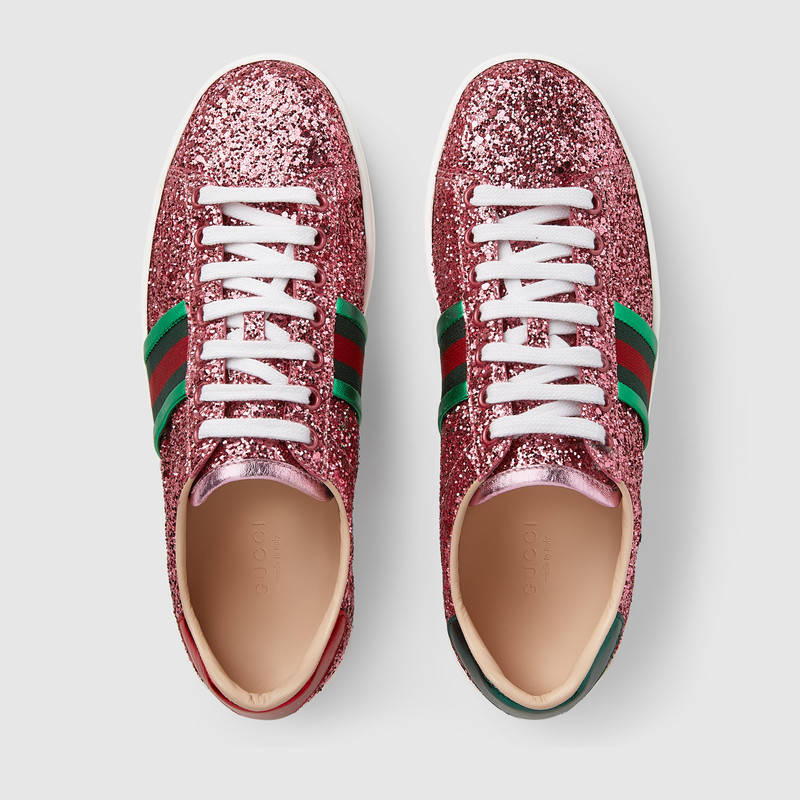 475613 GUCCI Ace系列 閃光面料 條紋織帶 運(yùn)動(dòng)鞋 粉色