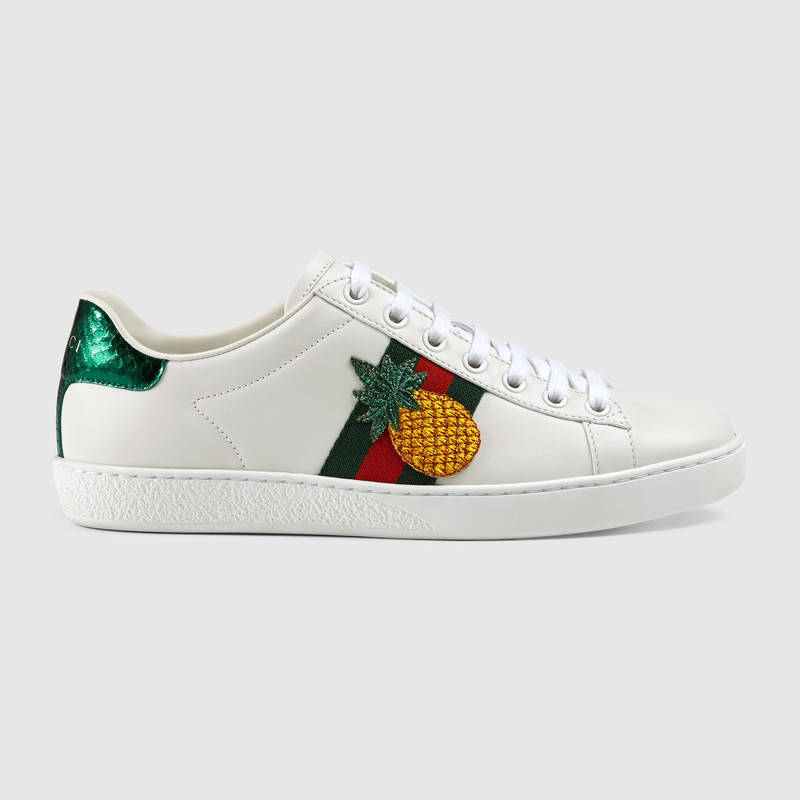431920 GUCCI Ace系列 水晶瓢蟲和菠蘿刺繡 低幫運動鞋 白色