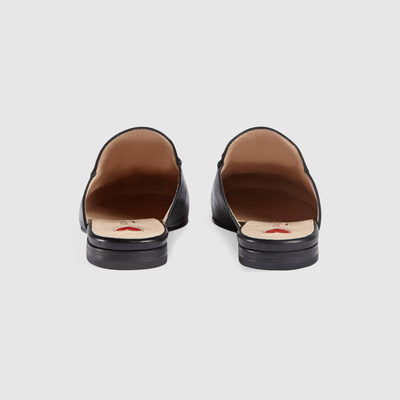 481180 Princetown系列 氣場貓貼花 馬銜扣 皮革拖鞋 黑色