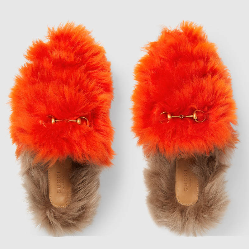 480064 GUCCI Princetown系列 美利奴羊毛 馬銜扣 拖鞋 橘色