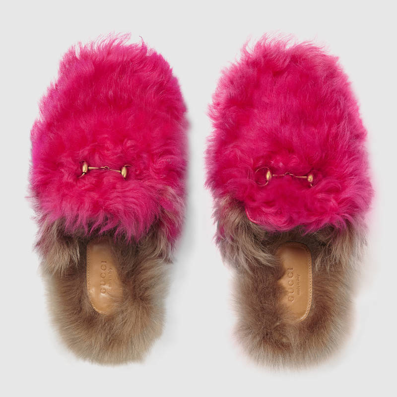 480064 GUCCI Princetown系列 美利奴羊毛 馬銜扣 拖鞋 紫紅色