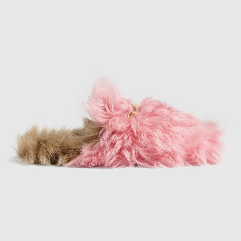 480064 GUCCI Princetown系列 美利奴羊毛 馬銜扣 拖鞋 淺粉色