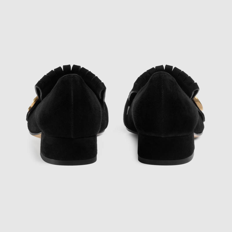 453480 GG Marmont 系列 麂皮 低跟鞋 黑色