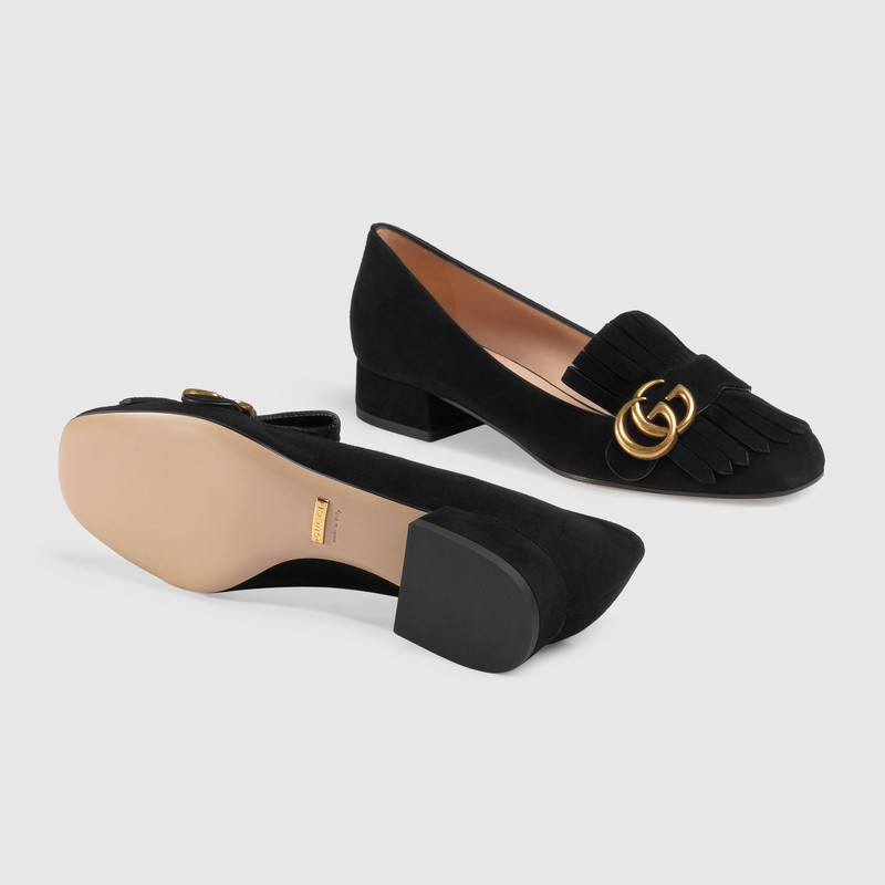 453480 GG Marmont 系列 麂皮 低跟鞋 黑色