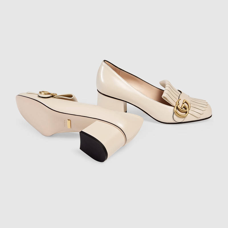 408208 GUCCI Marmont 皮革 雙G 中跟淺口鞋 白色