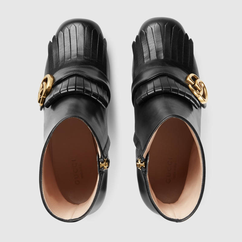408210 GUCCI 雙G裝飾 折疊流蘇 真皮及踝靴 黑色