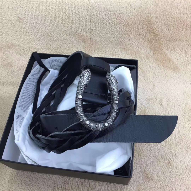 GUCCI 古馳 2017暢銷 復古老虎頭扣 編織細節 女士腰帶 黑色