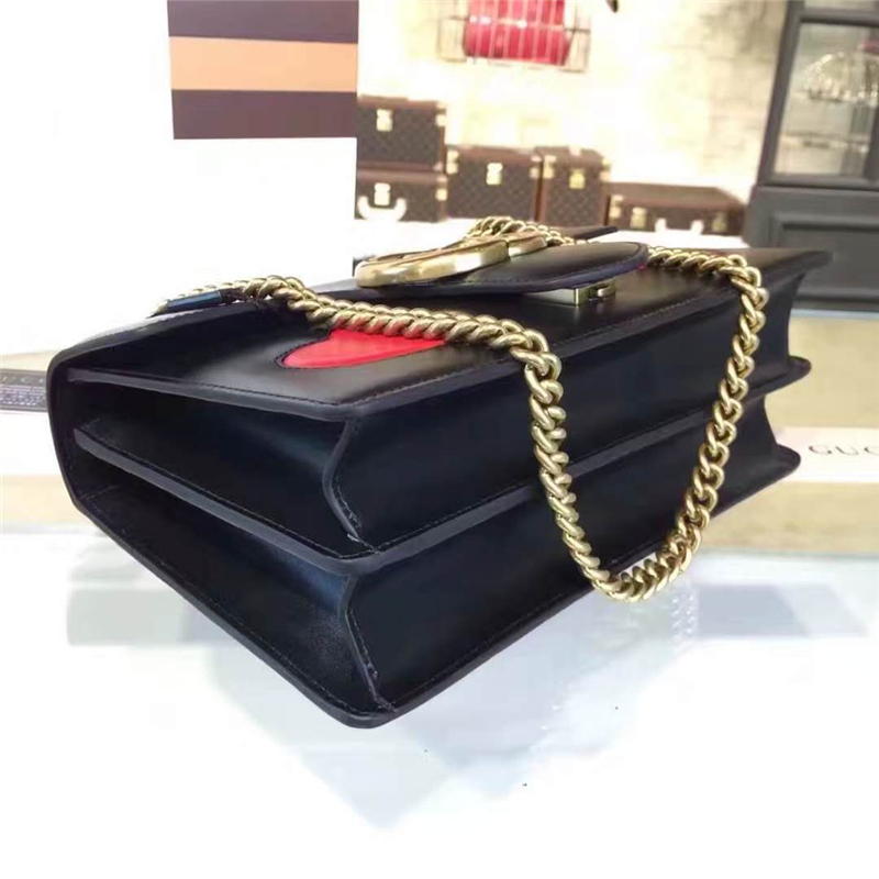 A431777 Gucci 進口頭層皮 復古雙桃心 鏈條單肩包 黑色