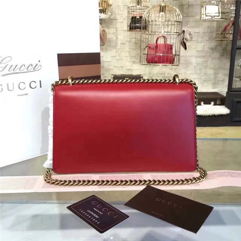 A431777 Gucci 進(jìn)口頭層皮 復(fù)古翻蓋 鏈條單肩包 紅色