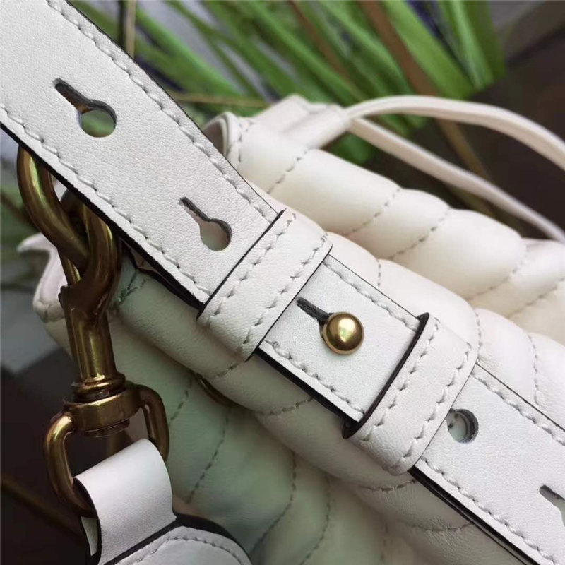 476674 GG Marmont絎縫真皮水桶包 Gucci水桶包 Gucci女包 白色
