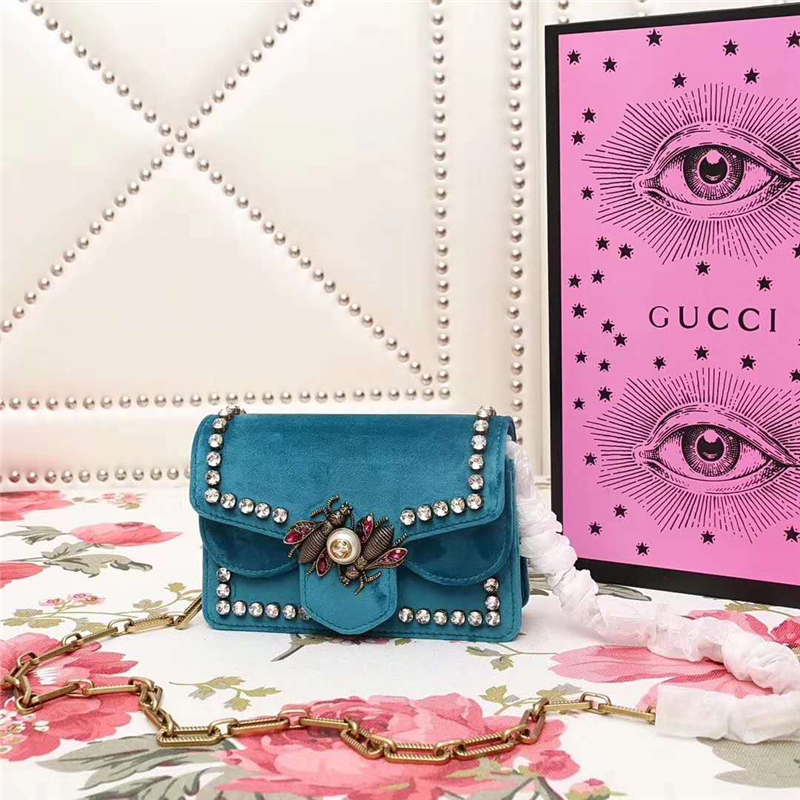 489218 GUCCI Broadway 系列 天鵝絨 迷你手袋 藍色