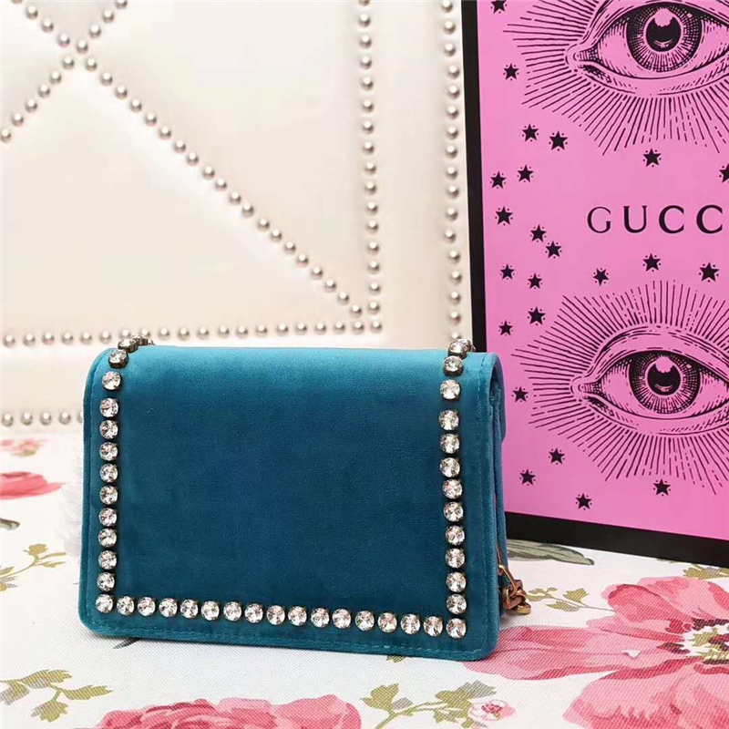 489218 GUCCI Broadway 系列 天鵝絨 迷你手袋 藍色