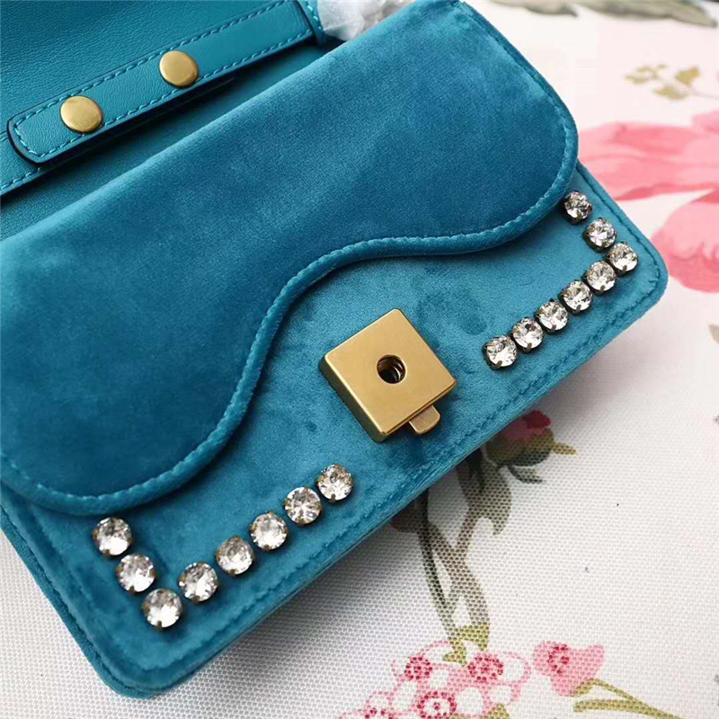 489218 GUCCI Broadway 系列 天鵝絨 迷你手袋 藍色