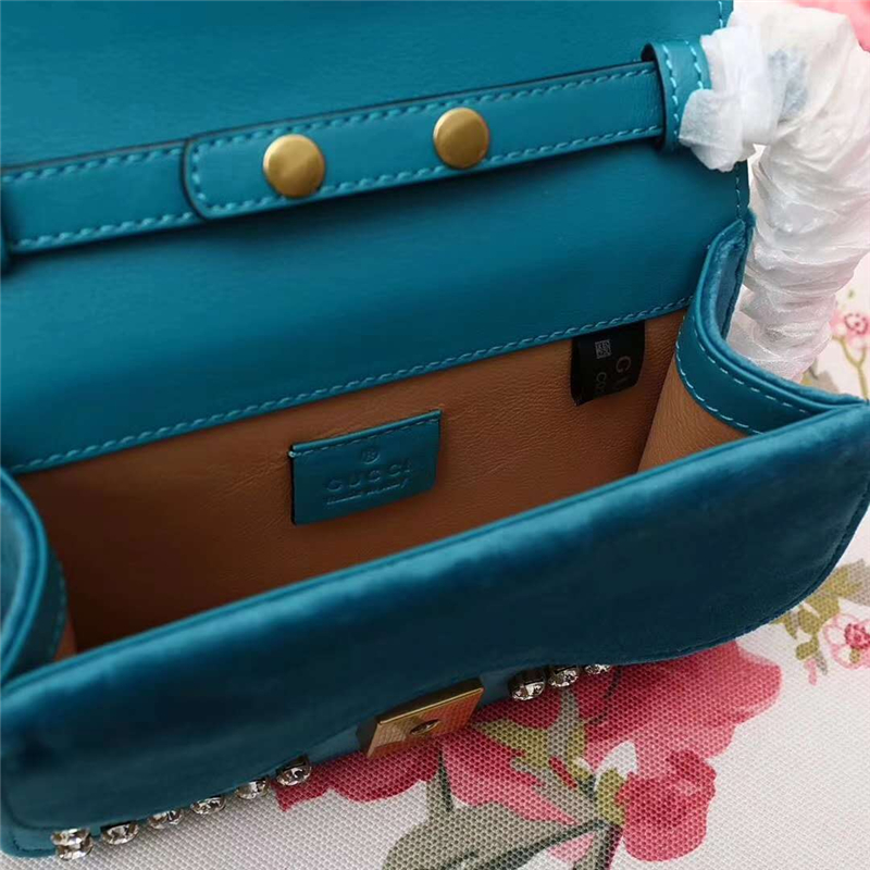 489218 GUCCI Broadway 系列 天鵝絨 迷你手袋 藍色