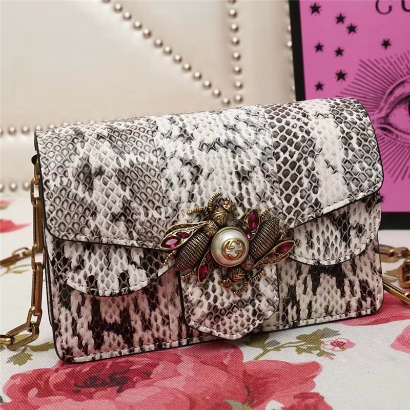 489218 GUCCI Broadway 系列 天鵝絨 迷你手袋 蛇皮紋