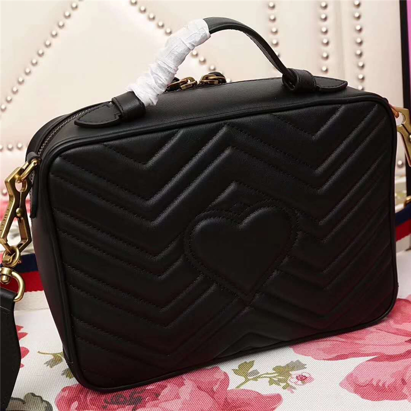 498100 新款 GG Marmont系列 絎縫波浪紋 織帶 手提斜跨包 黑色