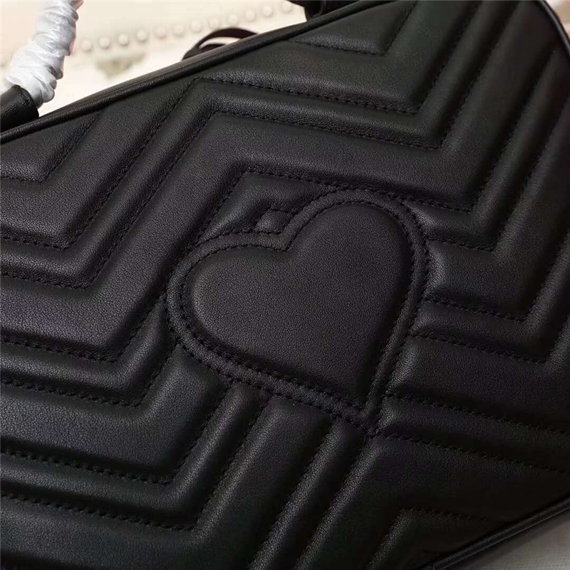 498100 新款 GG Marmont系列 絎縫波浪紋 織帶 手提斜跨包 黑色