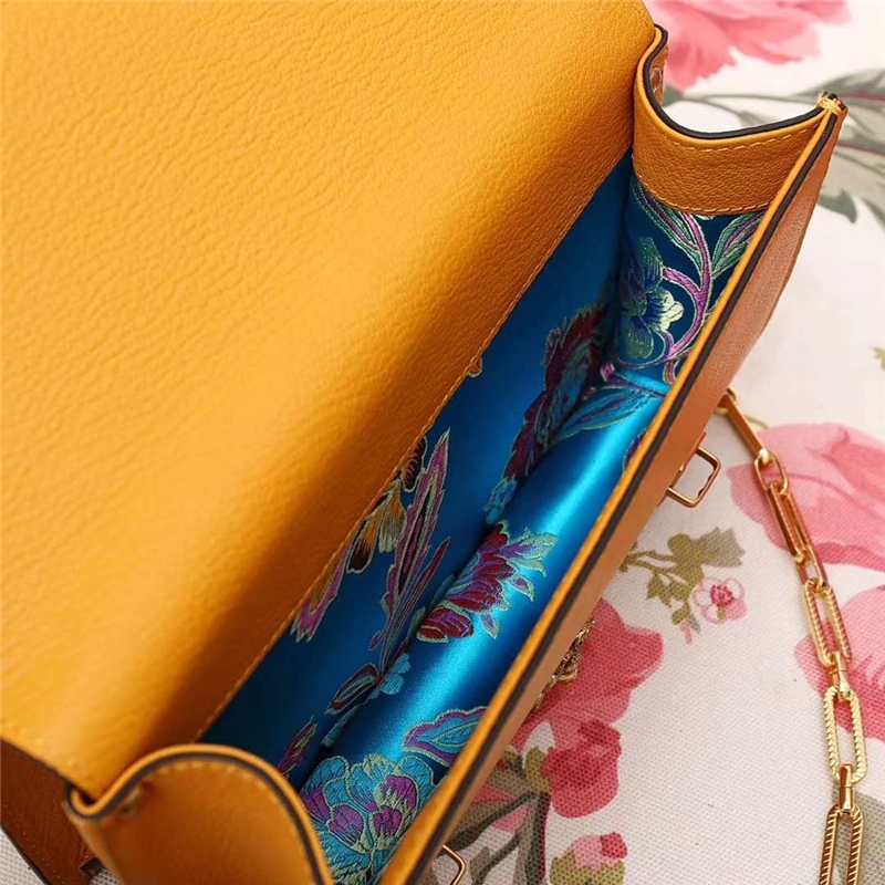 488715 Gucci ottilia 2017秋冬系列 撞色蛇皮 昆蟲印花 手提袋 橙色