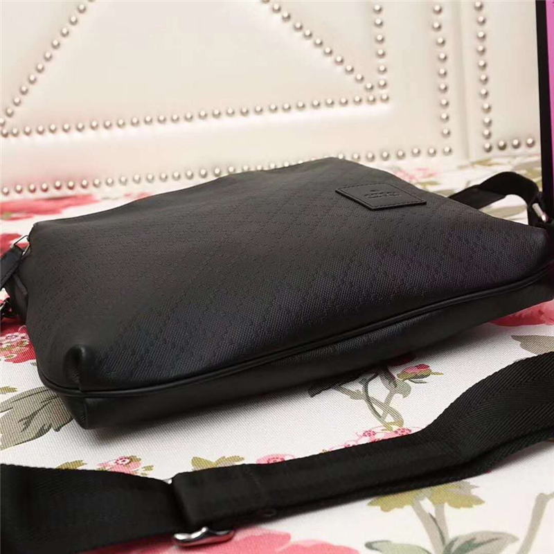 201448 Gucci 新款 菱形格紋 真皮休閑商務(wù)男包 單肩斜挎包 黑色