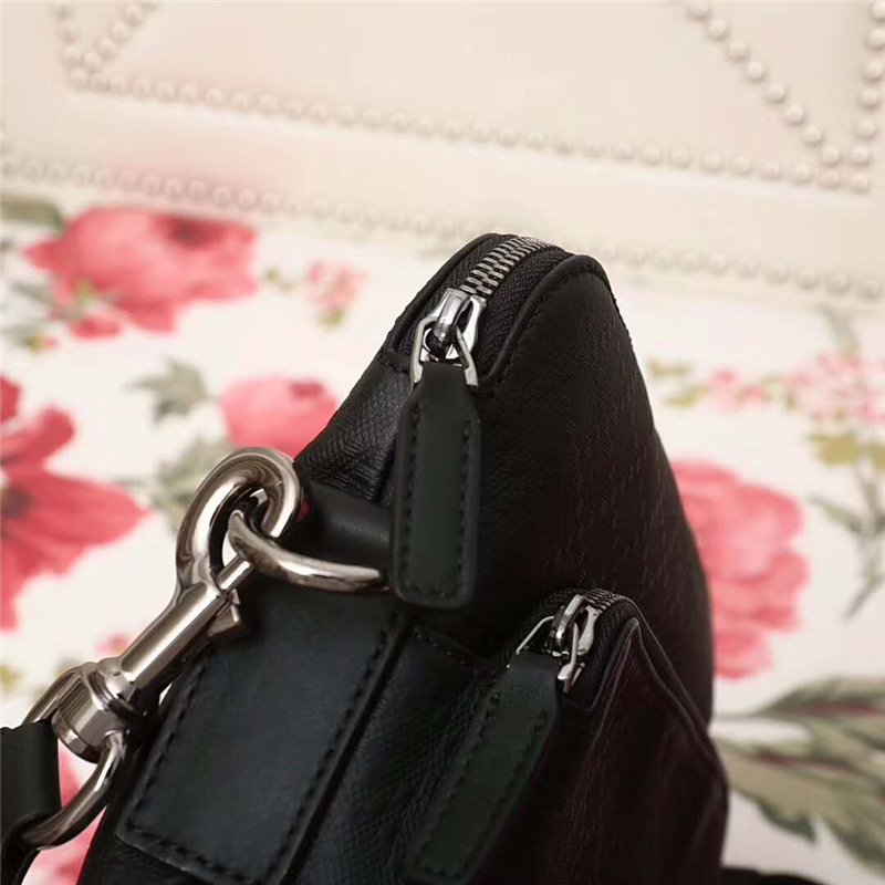 201448 Gucci 新款 菱形格紋 真皮休閑商務(wù)男包 單肩斜挎包 黑色