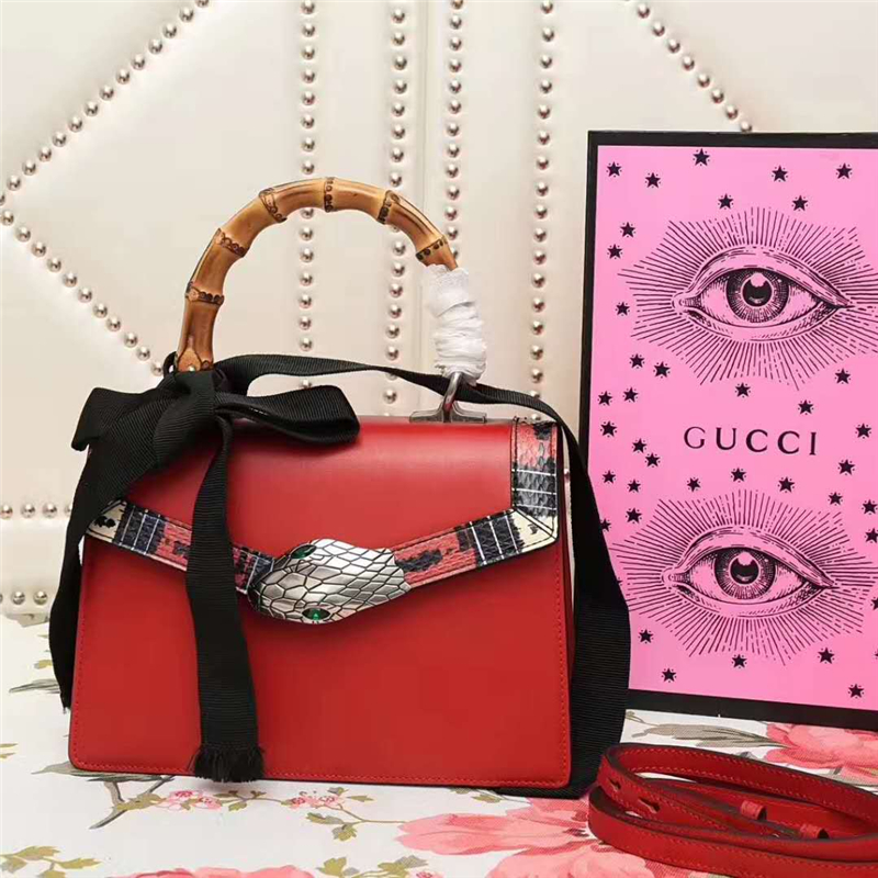 453751 Lilith 2017款 綠寶石蛇頭 竹節(jié)提手 蝴蝶結(jié) 單肩斜跨包 紅色