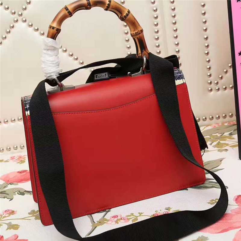 453751 Lilith 2017款 綠寶石蛇頭 竹節(jié)提手 蝴蝶結(jié) 單肩斜跨包 紅色