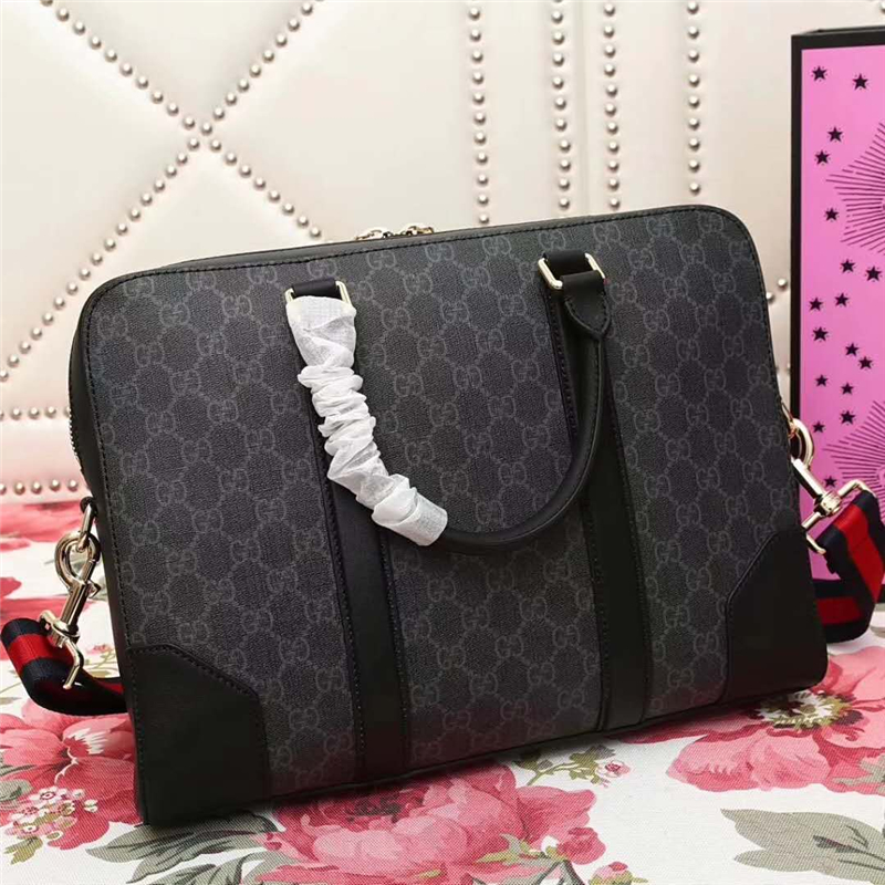 474135 GUCCI GG Supreme高級人造帆布 公文包 黑灰色