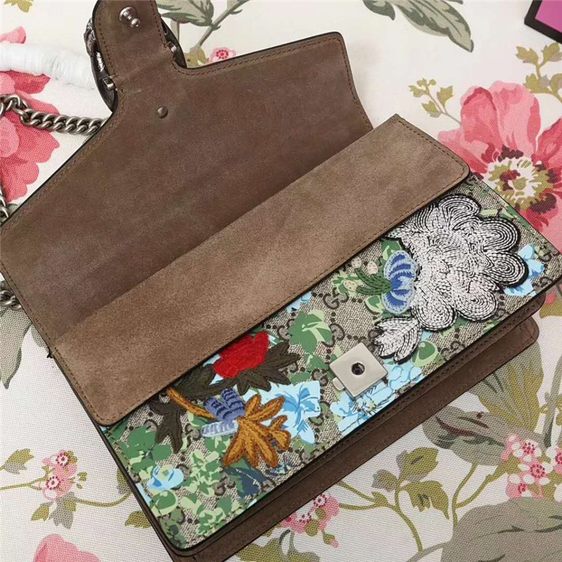 400249 Dionysus 系列 虎頭馬刺扣 鏈條肩背包 花朵印花