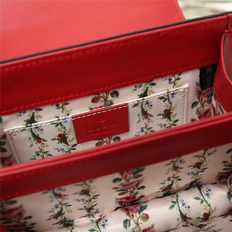 488667 Gucci 翻蓋 豹頭鑲鉆 竹節提手 鏈條手提風琴包 紅色