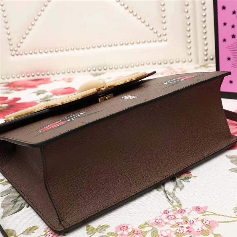 488691 Gucci 2017秋冬走秀款 竹節提手 蝴蝶配飾 手提單肩包 啡色