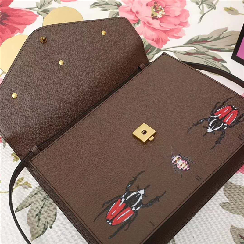 488691 Gucci 2017秋冬走秀款 竹節提手 蝴蝶配飾 手提單肩包 啡色