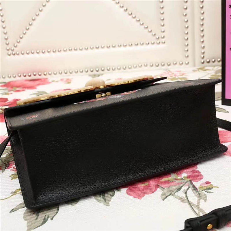 488691 Gucci 2017秋冬走秀款 竹節提手 蝴蝶配飾 手提單肩包 黑色