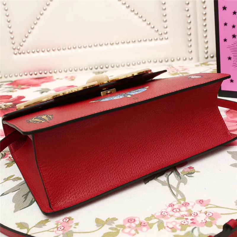 488691 Gucci 2017秋冬走秀款 竹節(jié)提手 蝴蝶配飾 手提單肩包 紅色