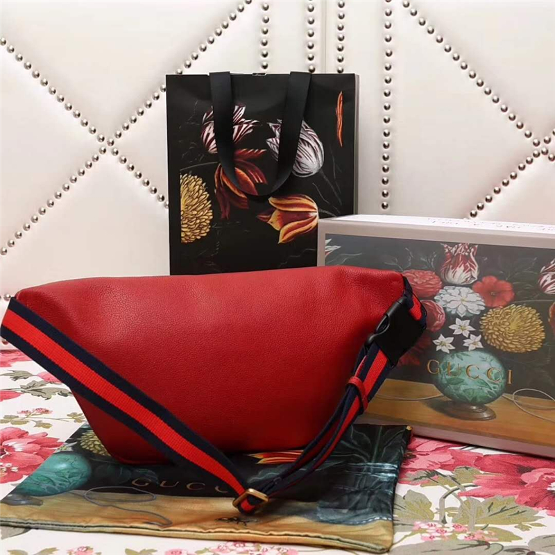 493869 GUCCI 新款大貨 進口牛皮 彩印涂鴉 休閑腰包 紅色