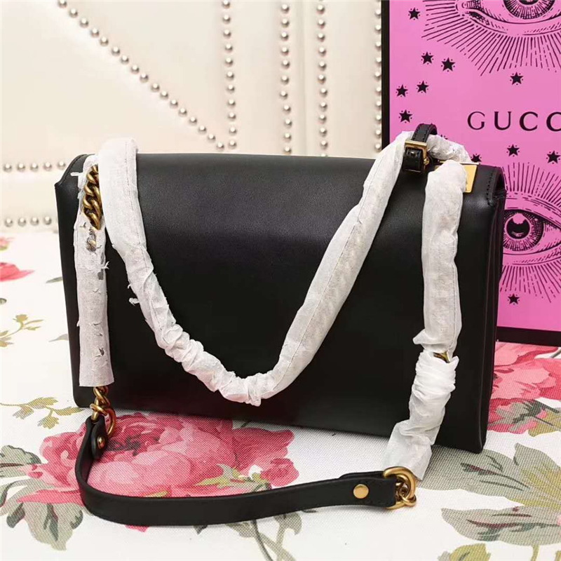 477330 GUCCI 秋冬最新 虎頭 FUTURE字母印花 鏈條單肩包 黑色