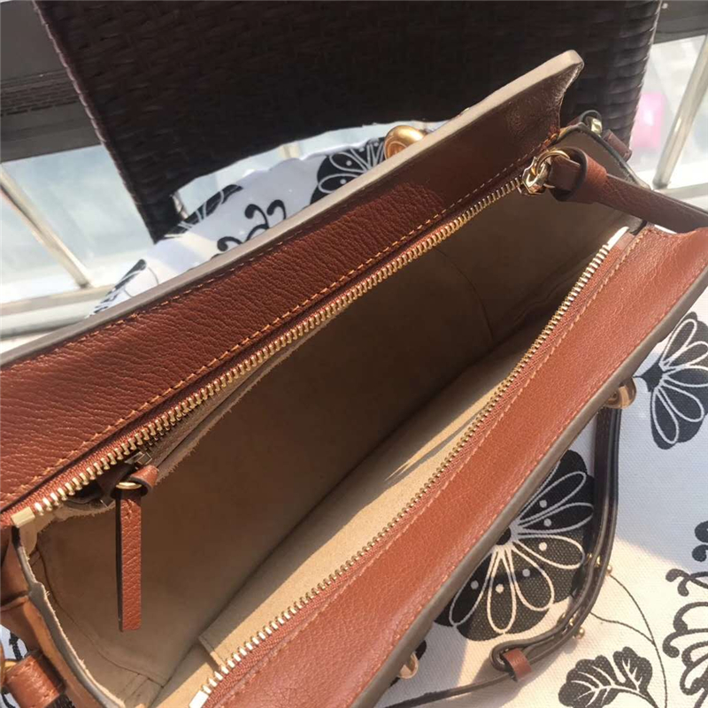 Chloe 蔻依 17新款 Pixie大號女包 牛皮拼磨砂 手提肩包 棕色