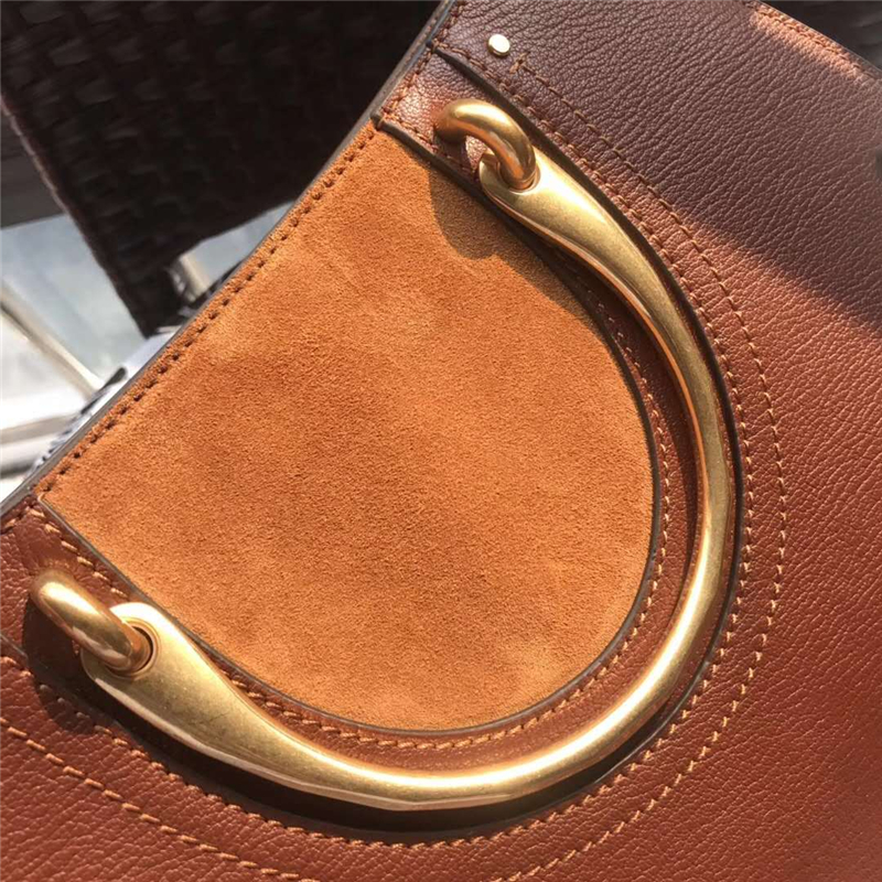 Chloe 蔻依 17新款 Pixie大號女包 牛皮拼磨砂 手提肩包 棕色