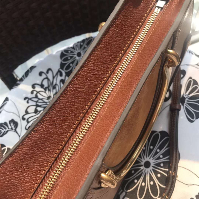 Chloe 蔻依 17新款 Pixie大號女包 牛皮拼磨砂 手提肩包 棕色