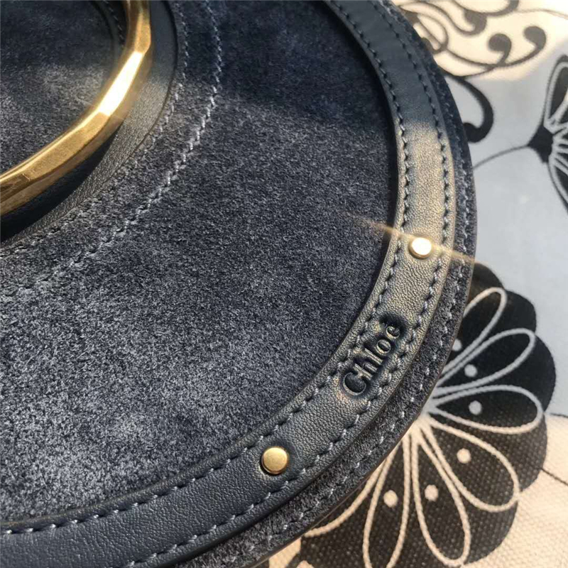 Chloe 蔻依 17秋冬 Pixie手環包 磨砂拼皮 圓形手提包 藍灰色